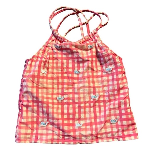 Vineyard Vines Pink Painted Gingham Tankini Top Blue Embroidered Whales Size M - Picture 1 of 7